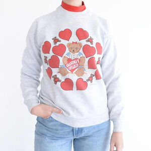Vintage 81' Jerzees Grey w Red Grandmas Lovable Teddy Bear Crewneck  Sweater M